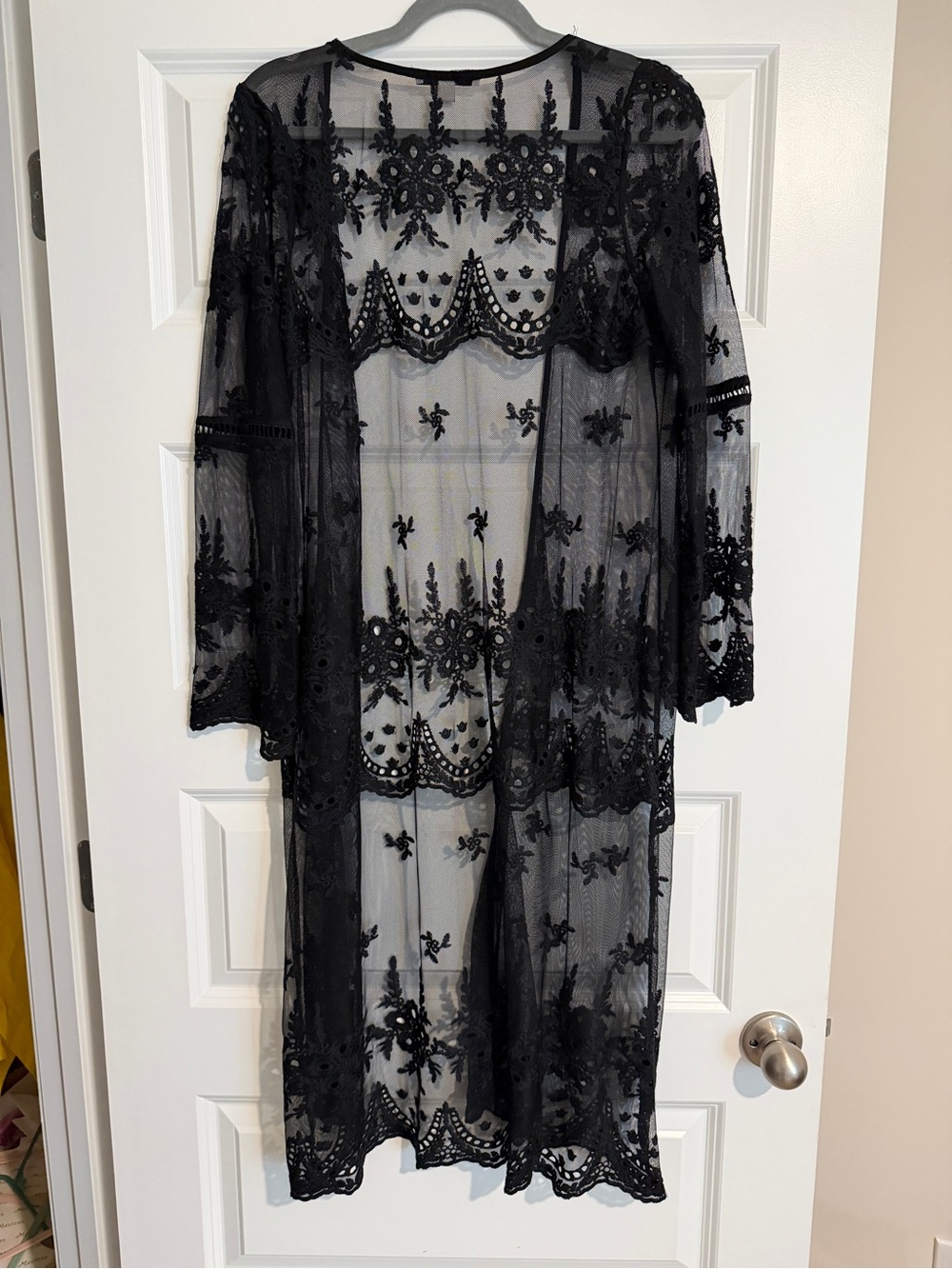 Haute Monde Black Sheer Embroidered Long Sleeve Kimono - Picture 2 of 3
